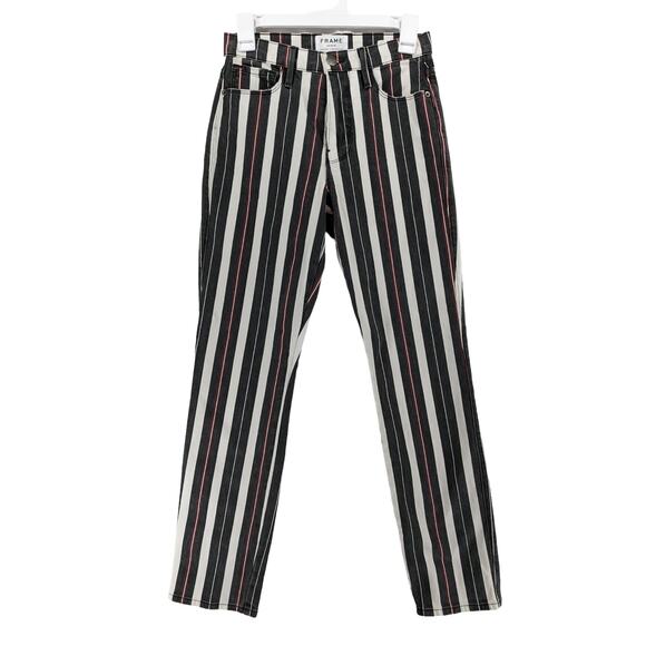 Frame Le Sylvie Striped Jeans 25 Slender Straight High Rise‎ Ankle Retro Denim - Picture 1 of 14